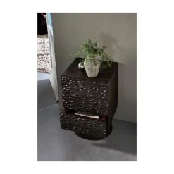 WOOOD Nachtkastjes|Industriele Kasten|Crumble Carved Nachtkastje mangohout donkerbruin 40cm