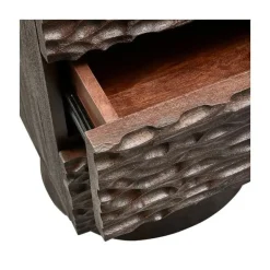 WOOOD Nachtkastjes|Industriele Kasten|Crumble Carved Nachtkastje mangohout donkerbruin 40cm