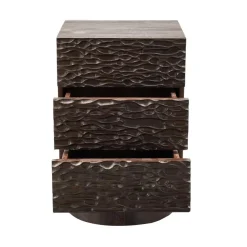 WOOOD Nachtkastjes|Industriele Kasten|Crumble Carved Nachtkastje mangohout donkerbruin 40cm