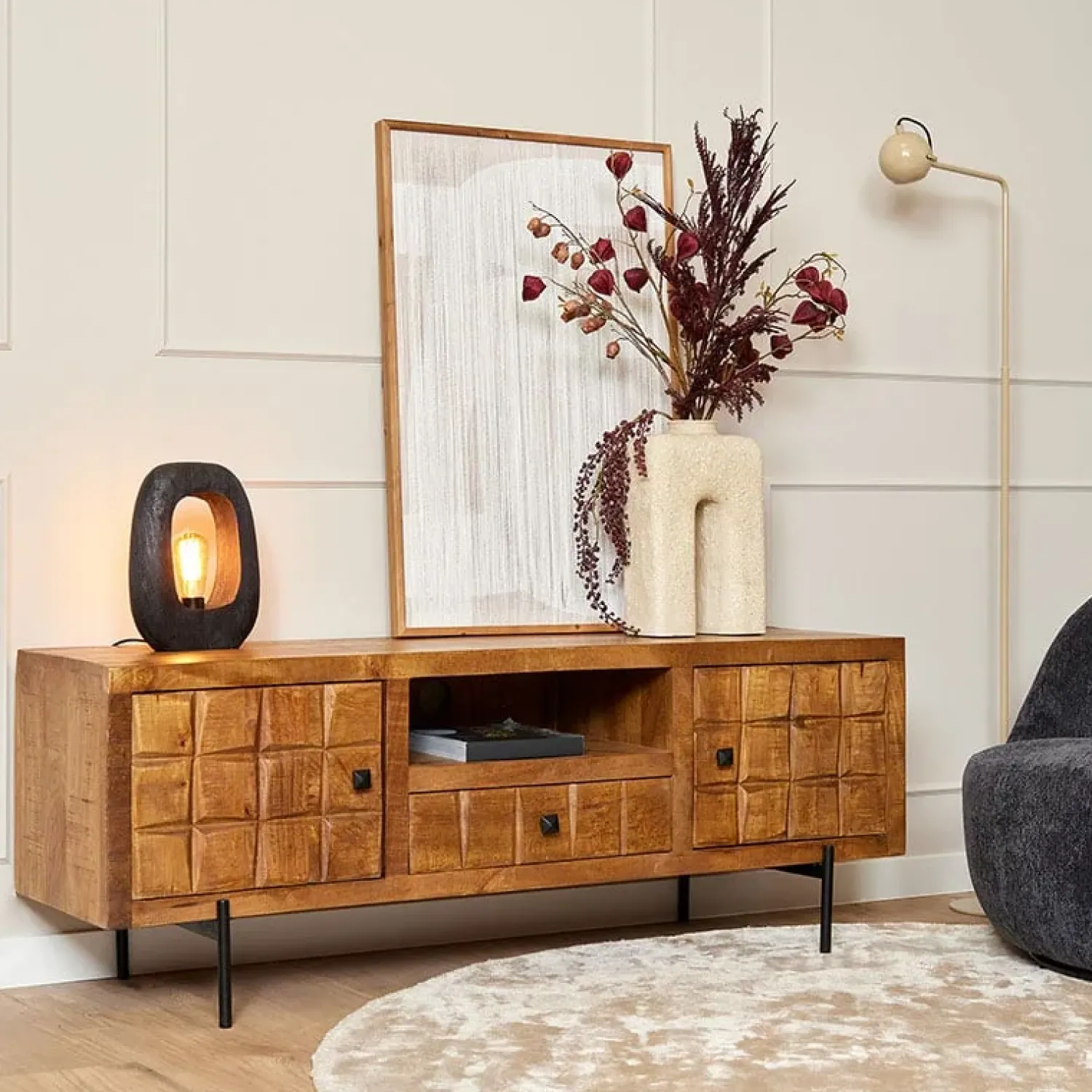 Furndea Industriele Kasten|Tv Meubels|Cubical tv-meubel mangohout 150cm