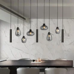 Steinmex Hanglampen|Glazen Hanglamp|Curtis 6+3 lichts Hanglamp Smoke