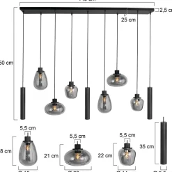 Steinmex Hanglampen|Glazen Hanglamp|Curtis 6+3 lichts Hanglamp Smoke