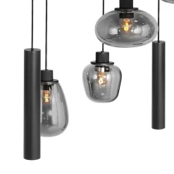 Steinmex Hanglampen|Glazen Hanglamp|Curtis 6+3 lichts Hanglamp Smoke