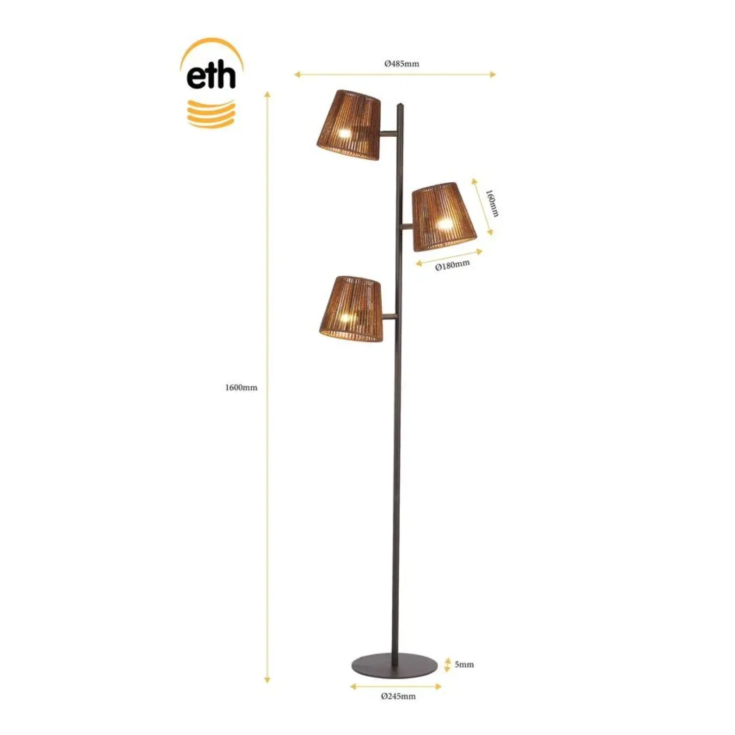 Trading Lighting Vloerlampen|Daan 3-lichts Vloerlamp Bruin