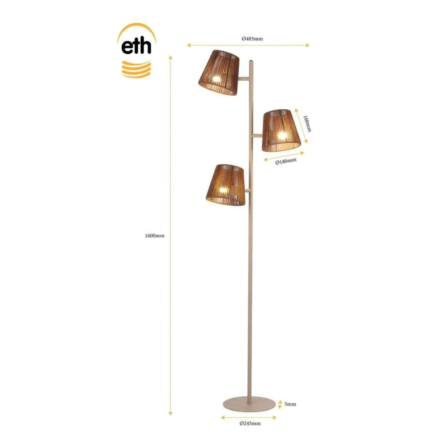 Trading Lighting Vloerlampen|Daan 3-lichts Vloerlamp Zand