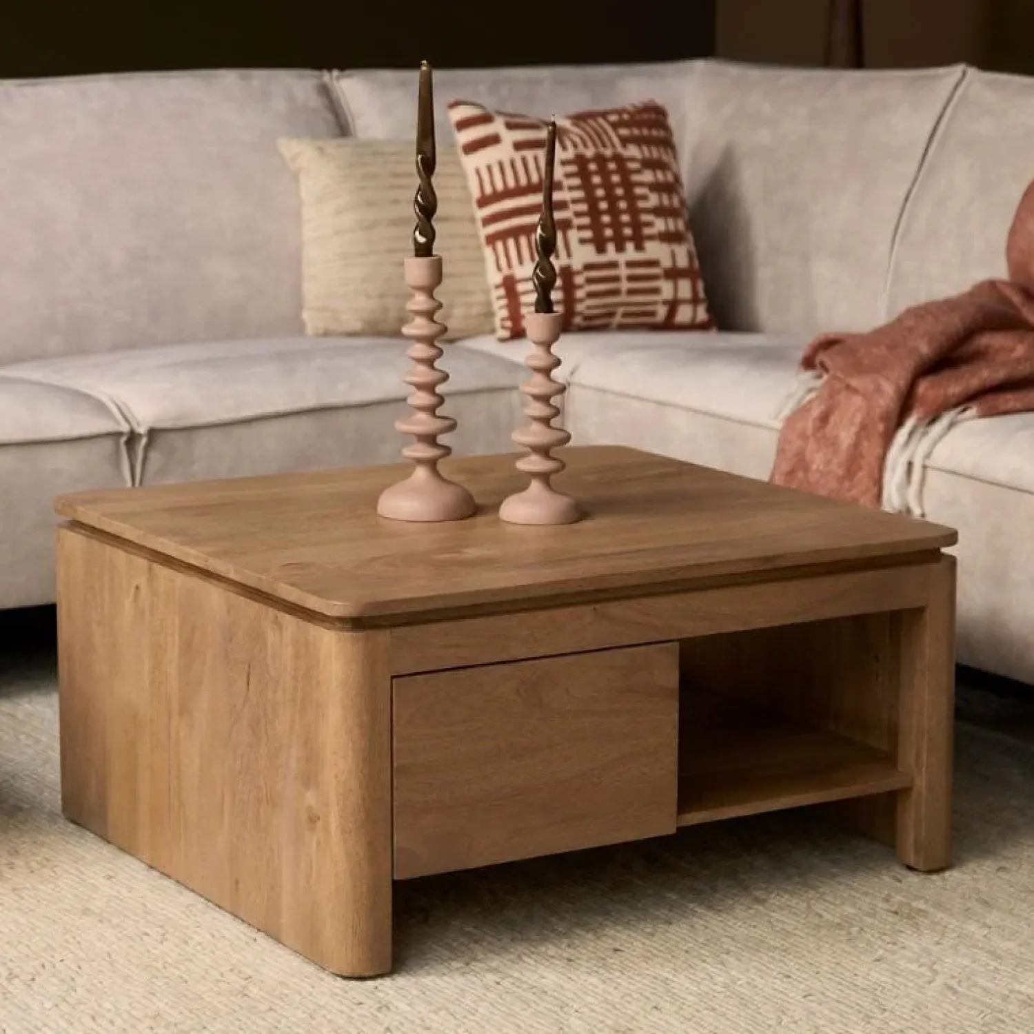 Furndea Salontafels|Dallas Salontafel vierkant Naturel Mangohout 80cm
