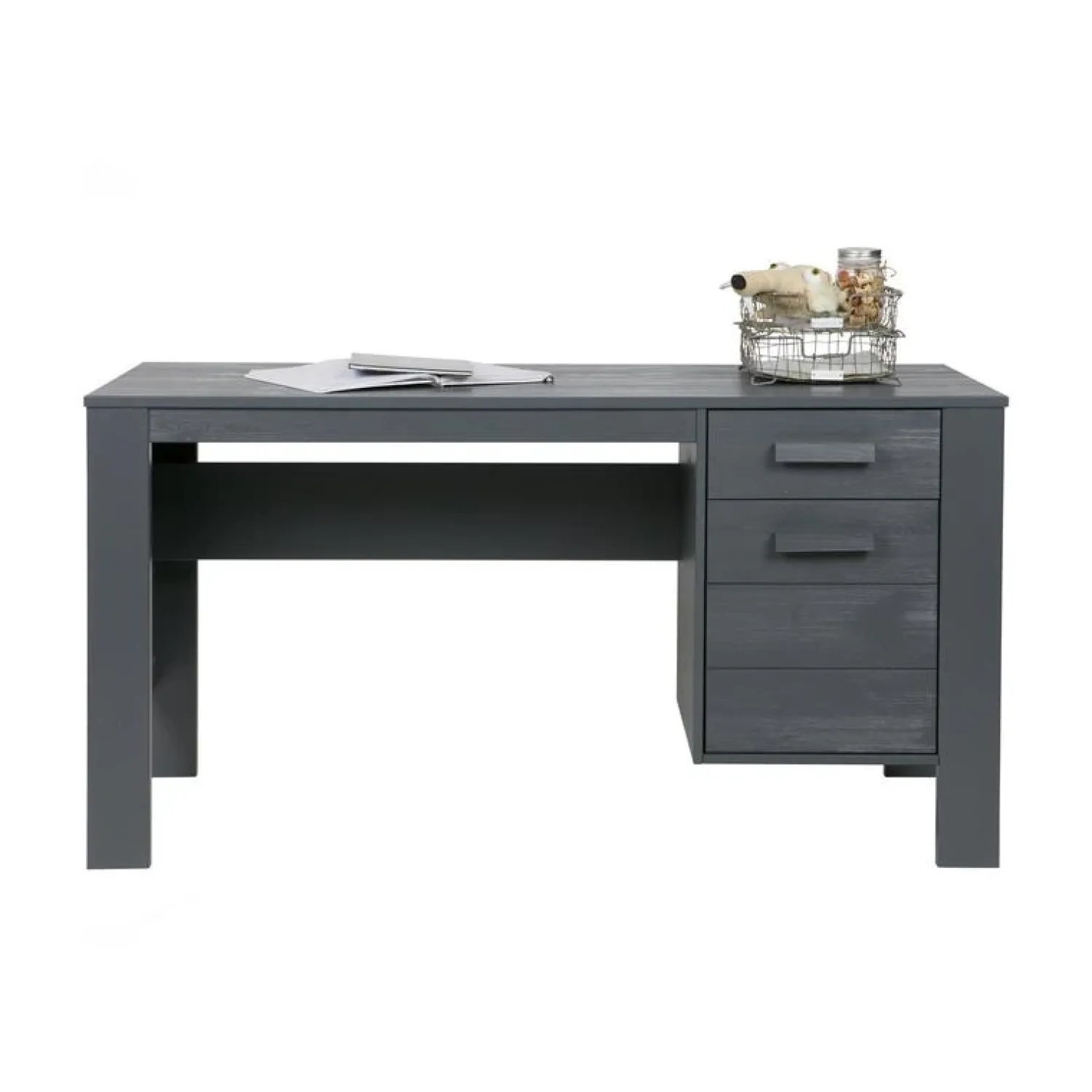 WOOOD Bureautafels|Dennis Bureau grenen grijs steel 141cm