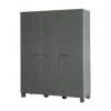 WOOOD Industriele Kasten|Kledingkasten|Dennis 3-deurs Kledingkast grenen grijs steel 158cm