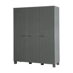 WOOOD Industriele Kasten|Kledingkasten|Dennis 3-deurs Kledingkast grenen grijs steel 158cm