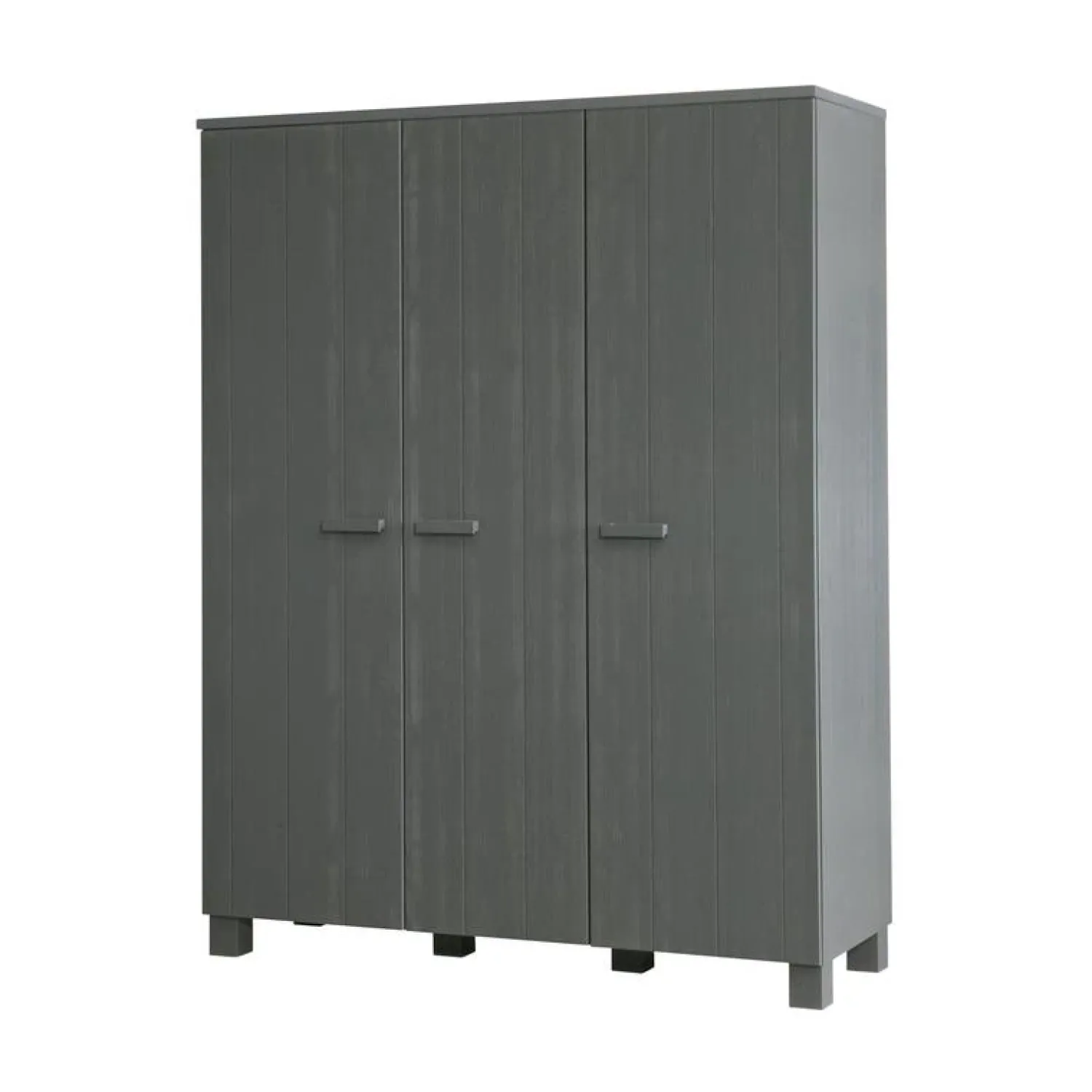 WOOOD Industriele Kasten|Kledingkasten|Dennis 3-deurs Kledingkast grenen grijs steel 158cm