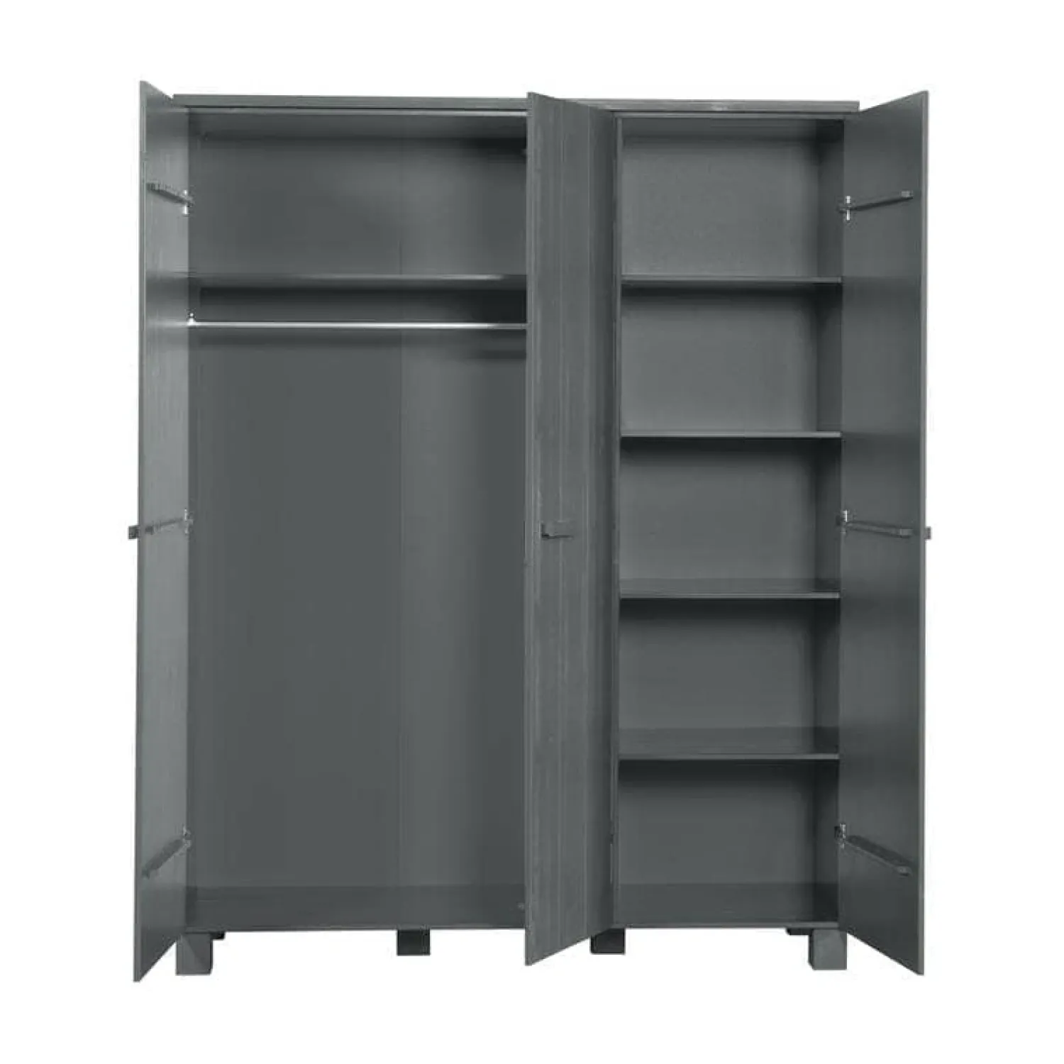 WOOOD Industriele Kasten|Kledingkasten|Dennis 3-deurs Kledingkast grenen grijs steel 158cm