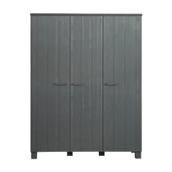 WOOOD Industriele Kasten|Kledingkasten|Dennis 3-deurs Kledingkast grenen grijs steel 158cm