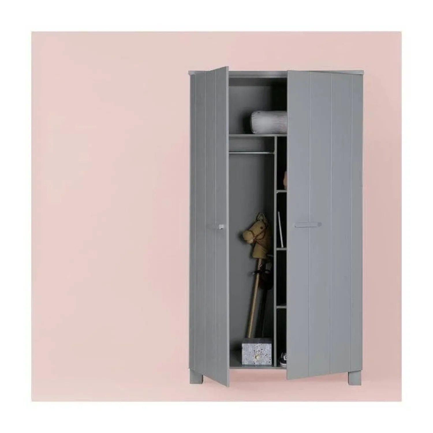 WOOOD Industriele Kasten|Kledingkasten|Dennis Kledingkast grenen grijs 111cm