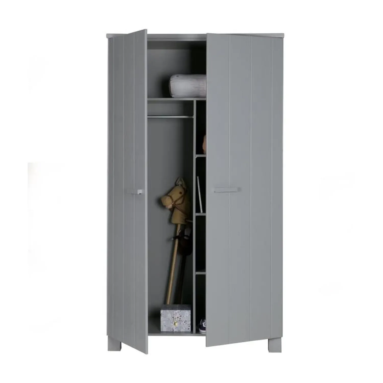 WOOOD Industriele Kasten|Kledingkasten|Dennis Kledingkast grenen grijs 111cm
