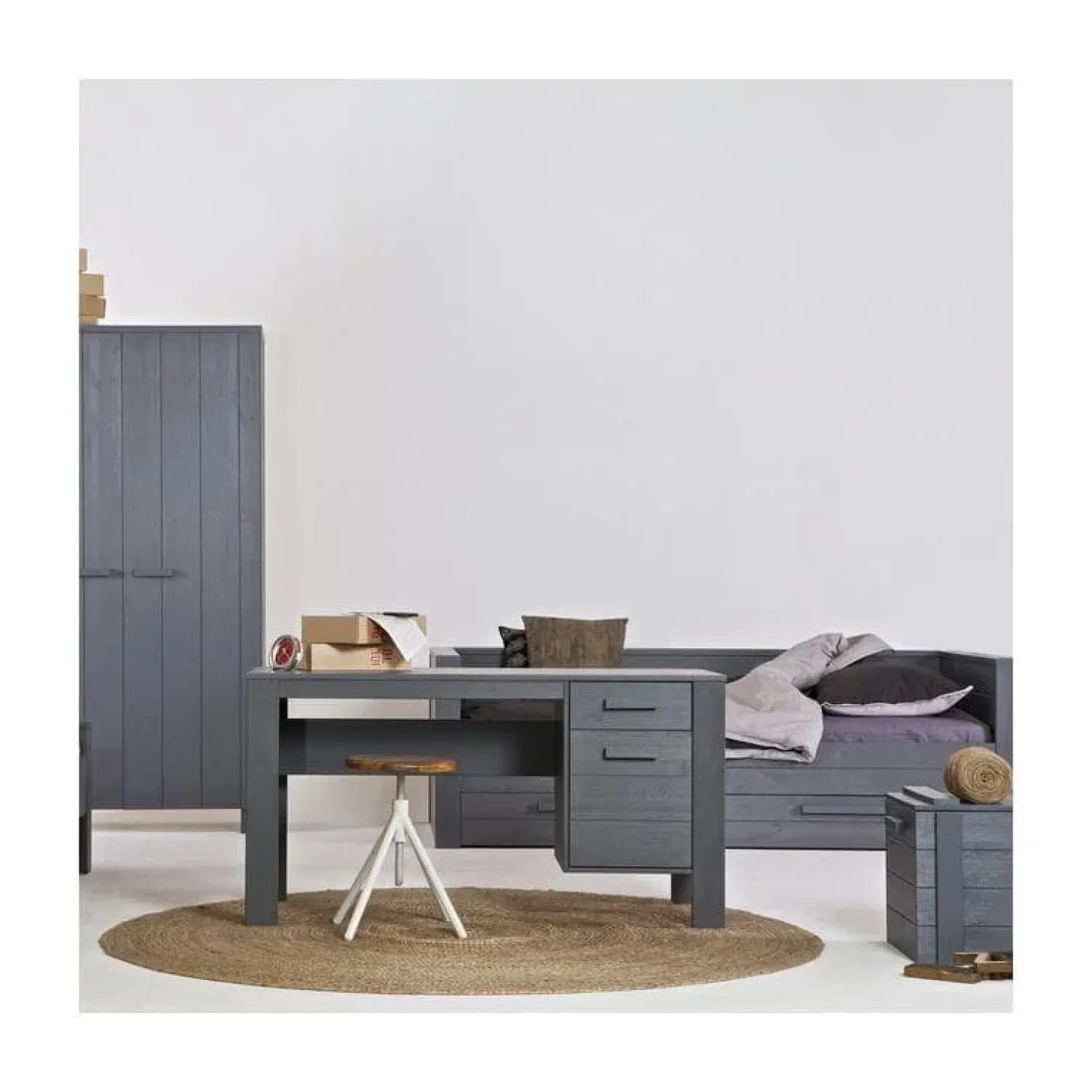 WOOOD Industriele Kasten|Kledingkasten|Dennis Kledingkast grenen grijs steel 111cm