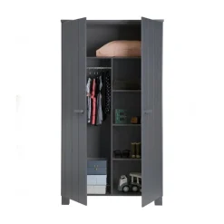 WOOOD Industriele Kasten|Kledingkasten|Dennis Kledingkast grenen grijs steel 111cm