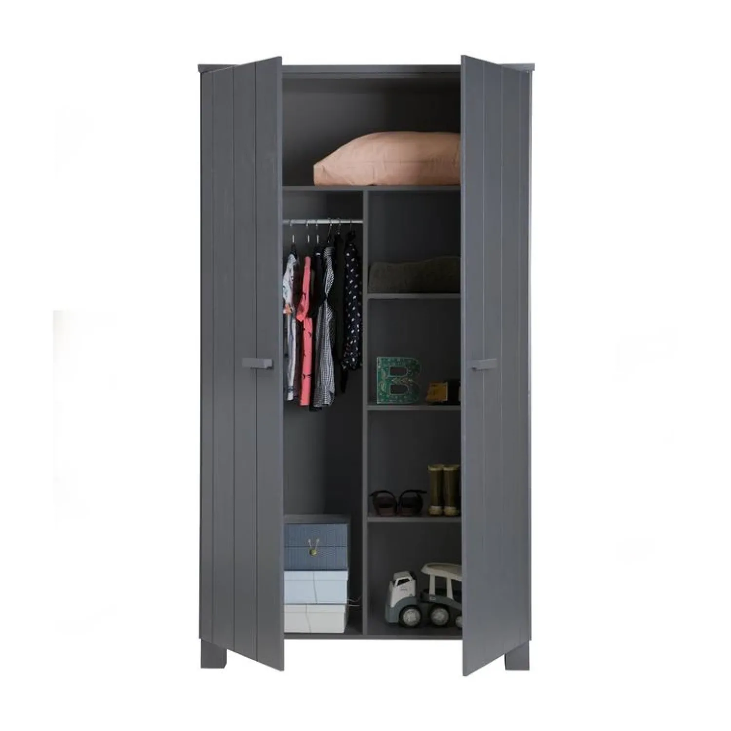 WOOOD Industriele Kasten|Kledingkasten|Dennis Kledingkast grenen grijs steel 111cm