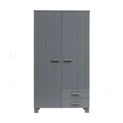 WOOOD Industriele Kasten|Kledingkasten|Dennis Kledingkast met laden grenen grijs steel 111cm