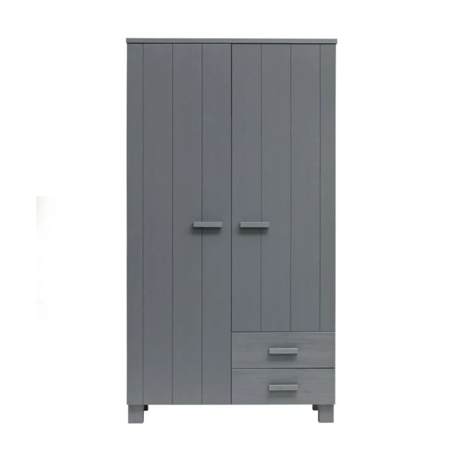 WOOOD Industriele Kasten|Kledingkasten|Dennis Kledingkast met laden grenen grijs steel 111cm