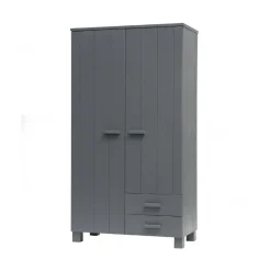 WOOOD Industriele Kasten|Kledingkasten|Dennis Kledingkast met laden grenen grijs steel 111cm