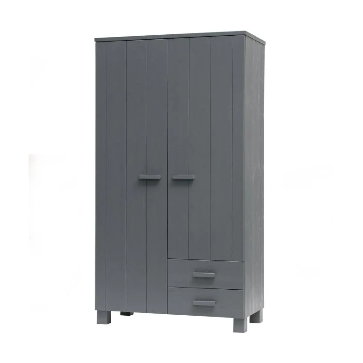WOOOD Industriele Kasten|Kledingkasten|Dennis Kledingkast met laden grenen grijs steel 111cm