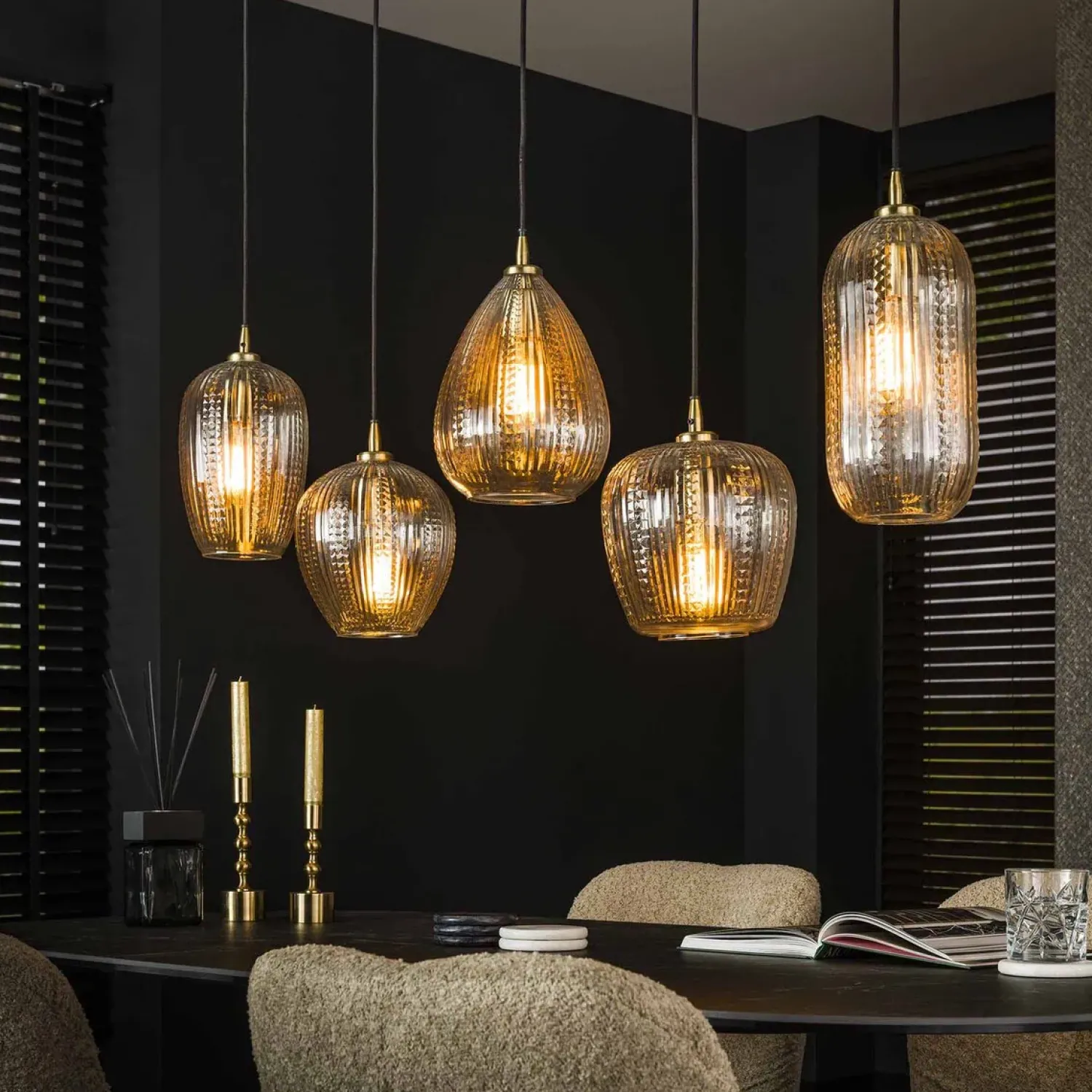 Kalfort Hanglampen|Glazen Hanglamp|Denzel Glazen Hanglamp 5 lichts 120cm