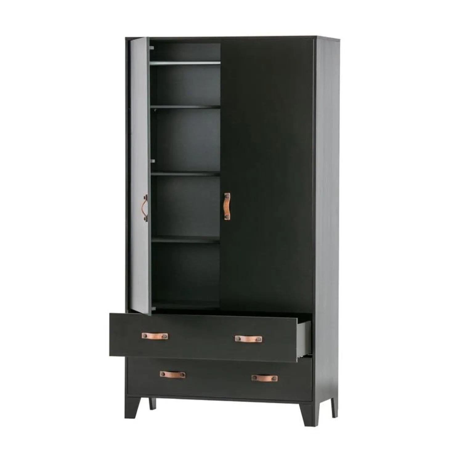 WOOOD Industriele Kasten|Kledingkasten|Dian Kledingkast grenen zwart 94cm