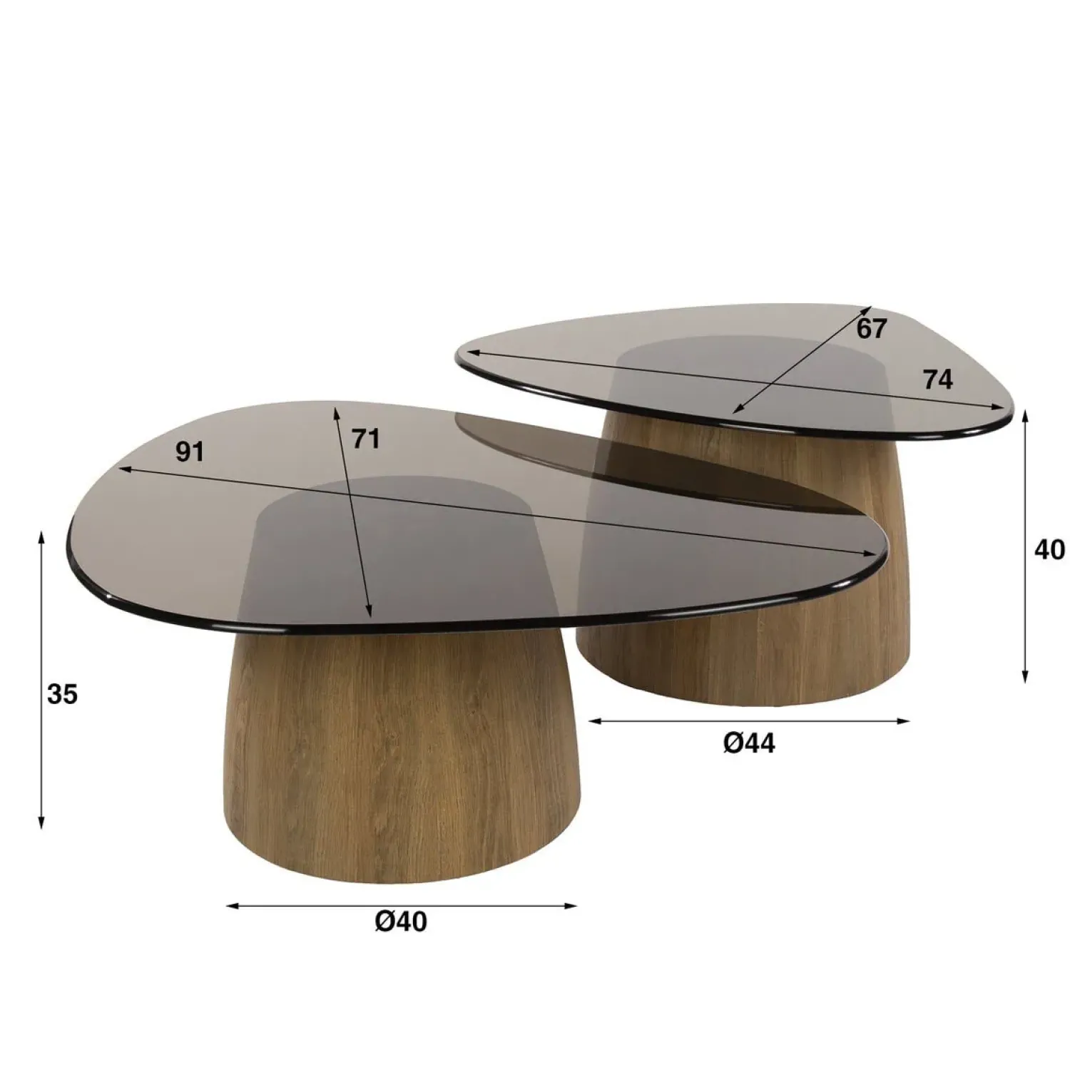 Kalfort Salontafels|Dominick Salontafel set van 2 driehoekig Brons glas