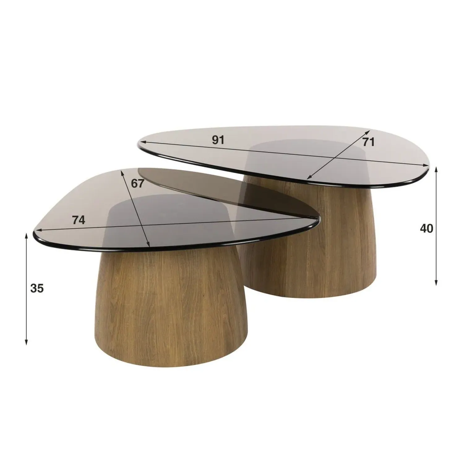 Kalfort Salontafels|Dominick Salontafel set van 2 driehoekig Brons glas