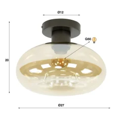 Kalfort Plafondlampen|Doris 1-lichts Plafondlamp Amber glas