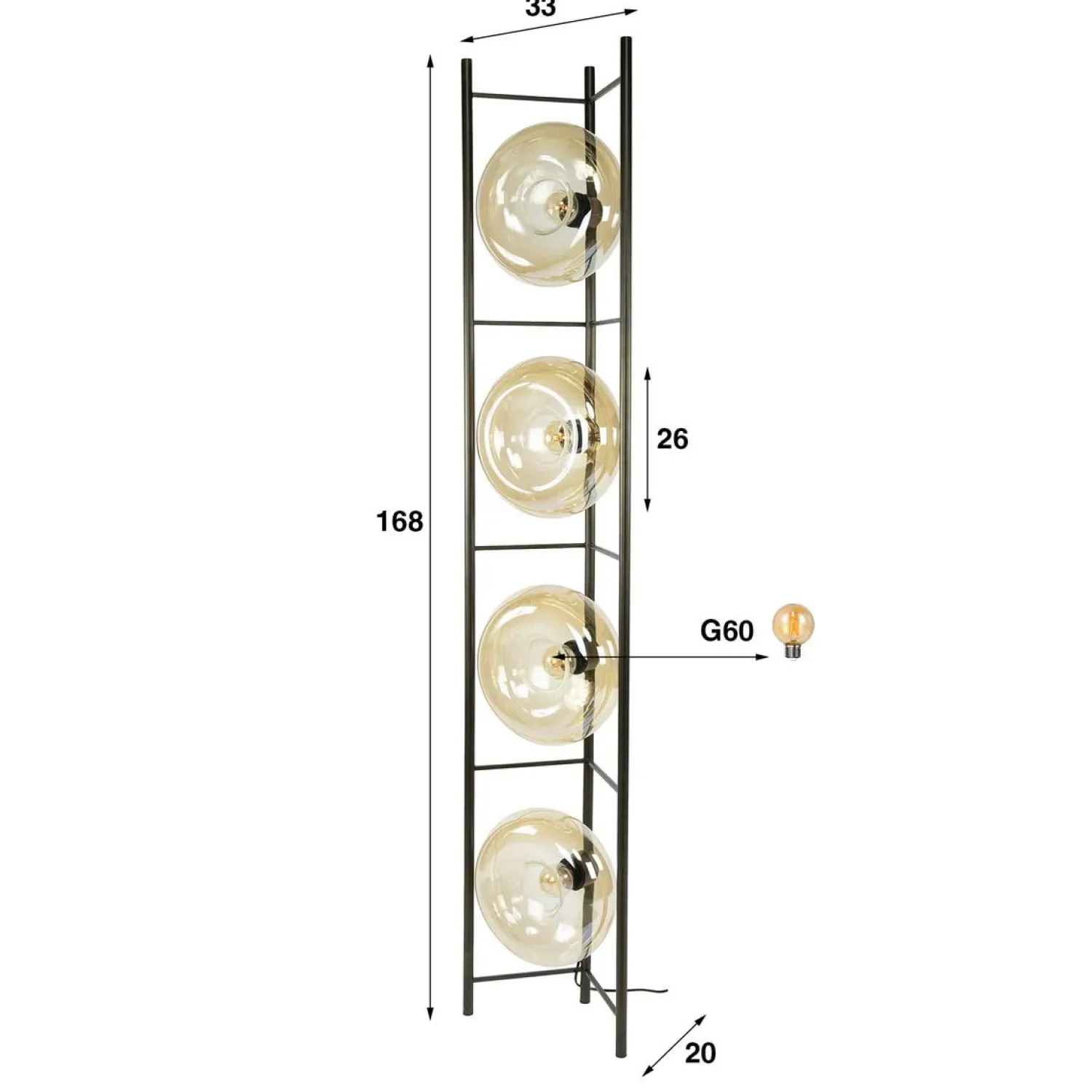 Kalfort Vloerlampen|Doris 4-lichts Vloerlamp Amber glas