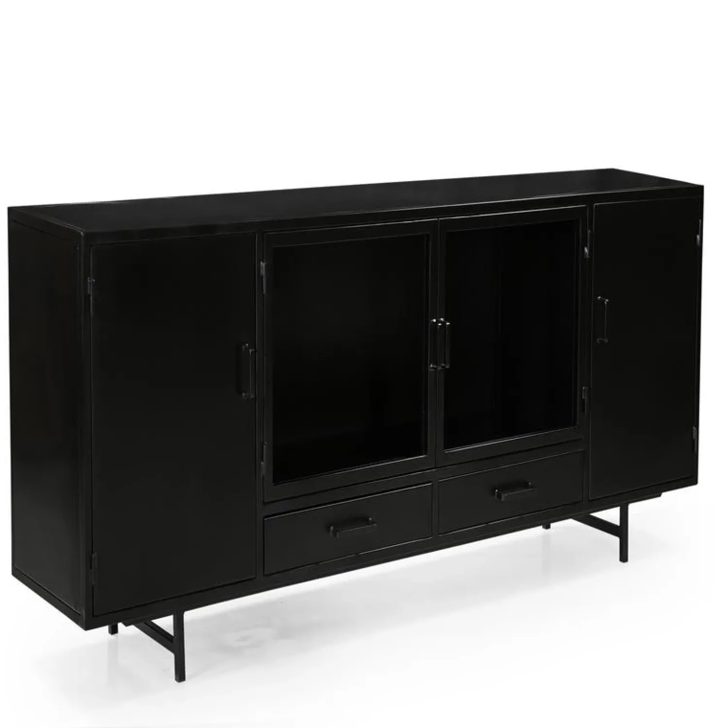 DPX Furniture Dressoirs|Industriele Kasten|DPX Odin Dressoir 4 deurs 2 lade zwart 200cm
