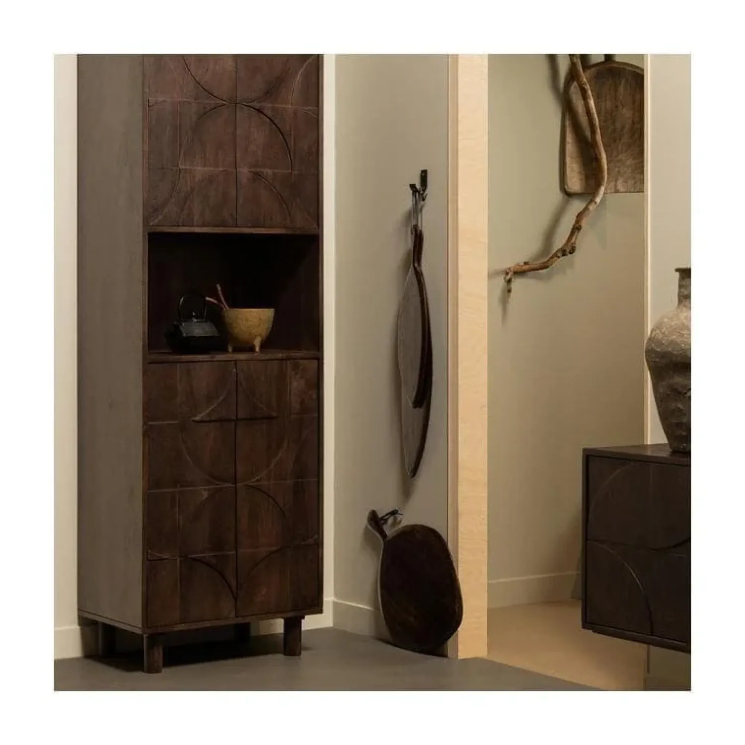 WOOOD Boekenkasten|Industriele Kasten|Draw Opbergkast met open vak mangohout walnoot 60cm