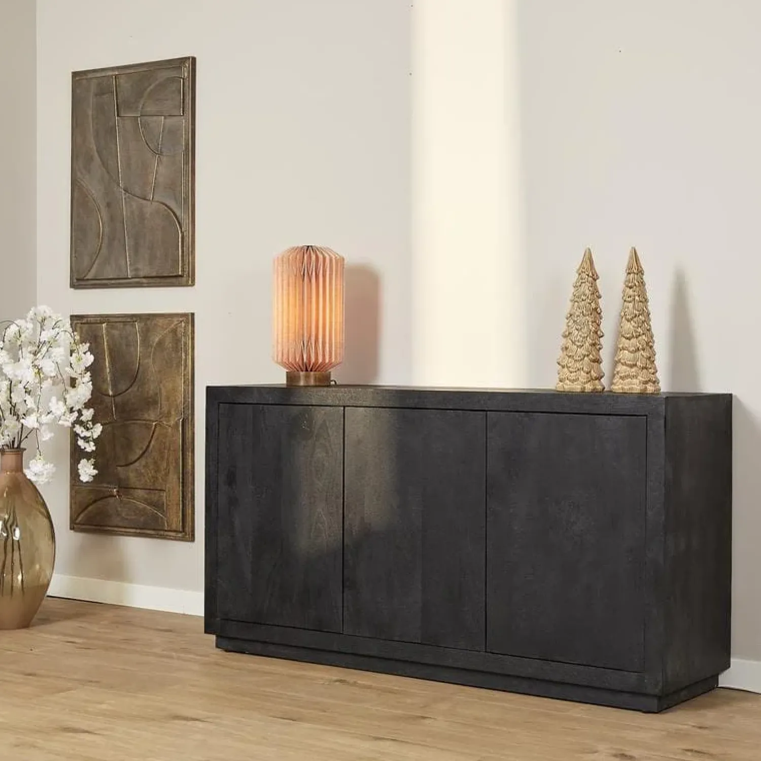 Furndea Dressoirs|Industriele Kasten|Dressoir Dortmund mangohout zwart 150cm
