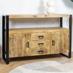 Furndea Dressoirs|Industriele Kasten|Dressoir mangohout Britt industrieel - 135cm