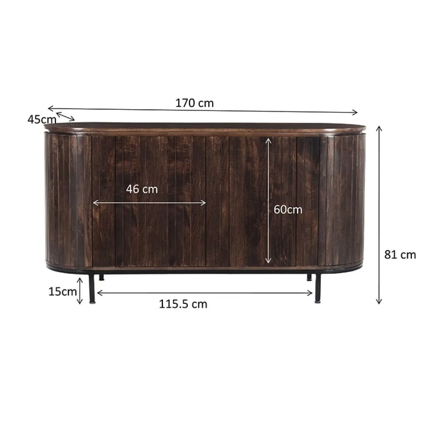 Livingfurn Dressoirs|Industriele Kasten|Dressoir mangohout Noor walnoot - 180cm