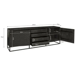 Furndea Dressoirs|Industriele Kasten|Dressoir mangohout Scandi industrieel visgraat zwart - 210cm