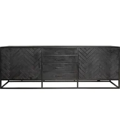 Furndea Dressoirs|Industriele Kasten|Dressoir mangohout Scandi industrieel visgraat zwart - 210cm