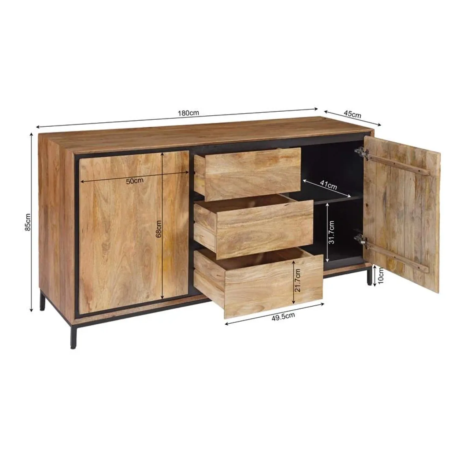 Furndea Dressoirs|Industriele Kasten|Dressoir Mangohout Sindacco - 160cm