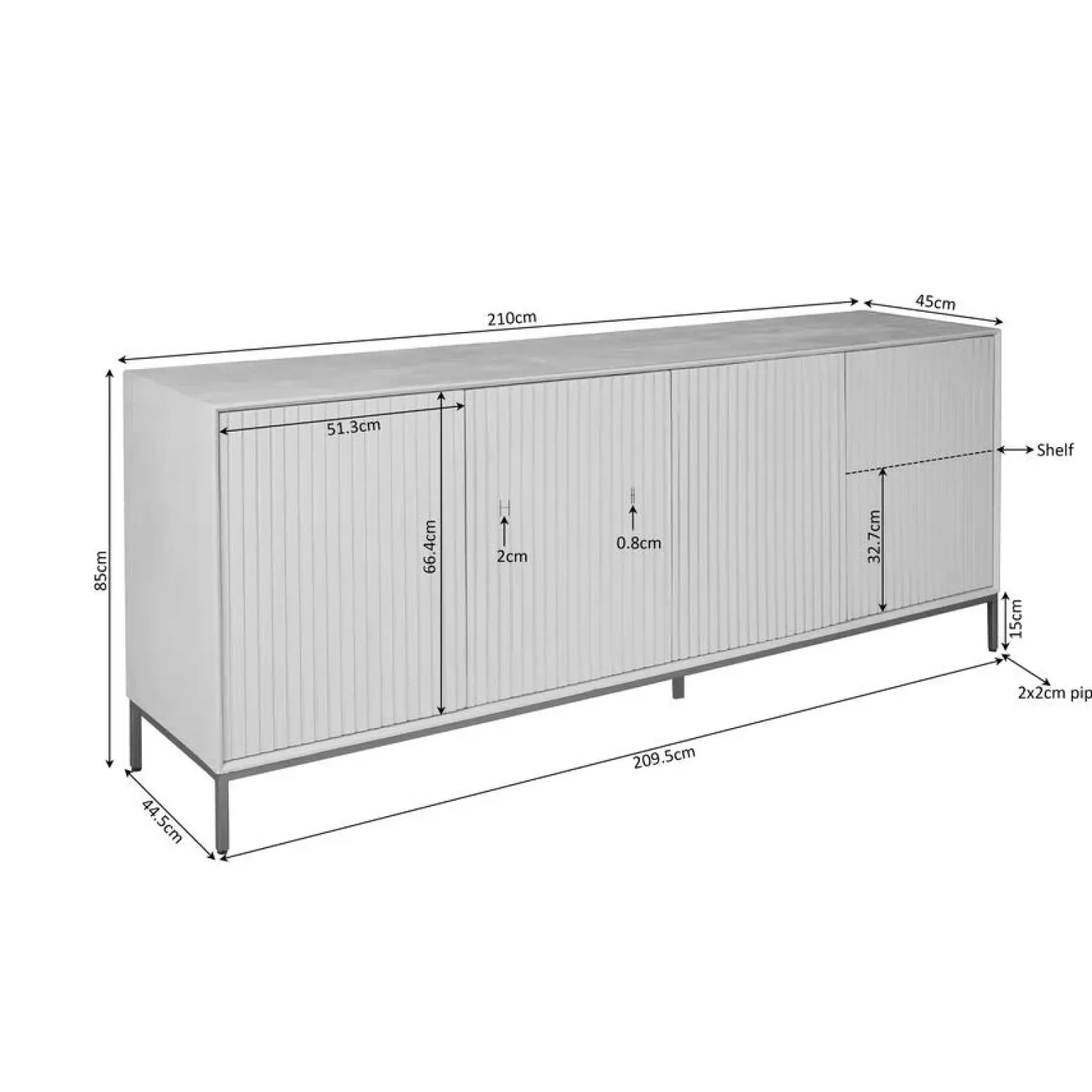 Furndea Dressoirs|Industriele Kasten|Dressoir Martin Naturel 210cm