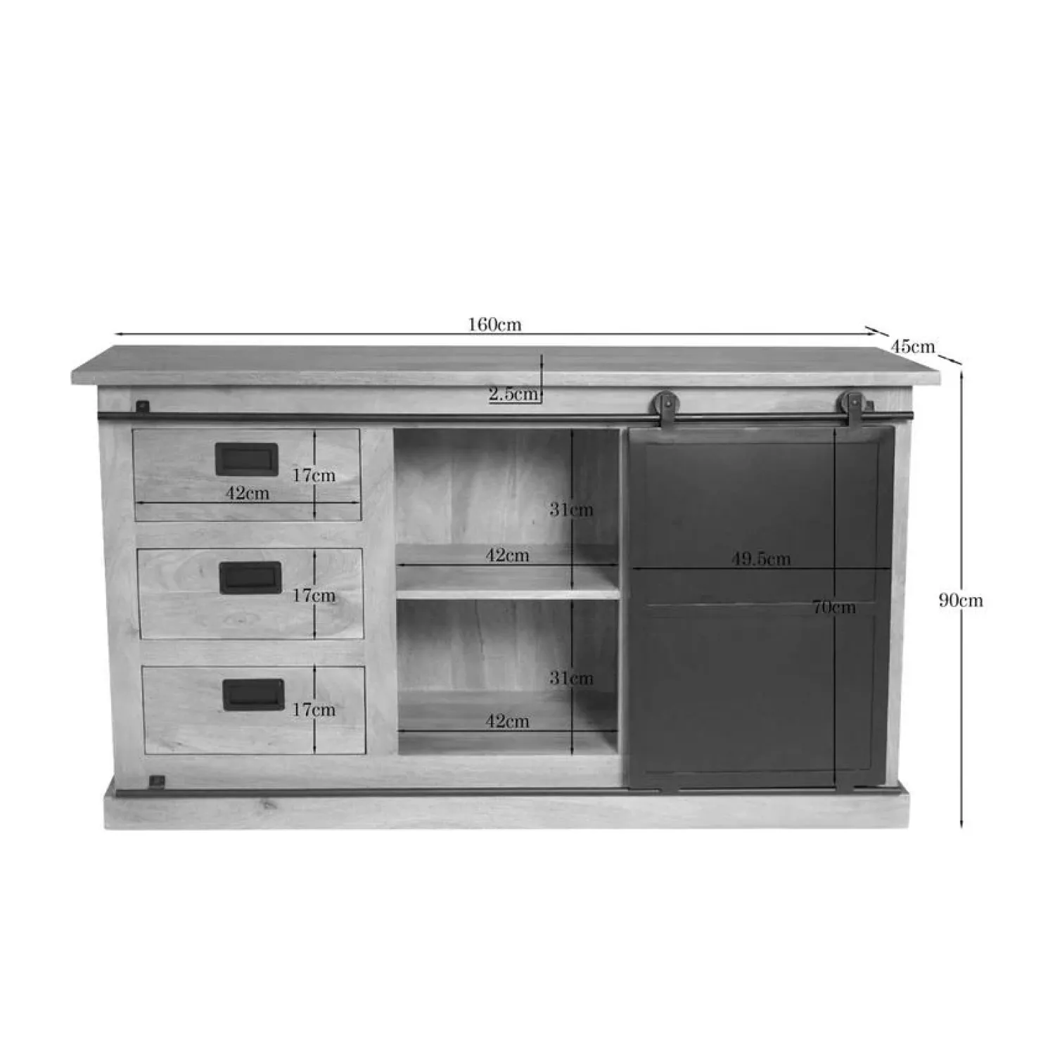 Furndea Dressoirs|Industriele Kasten|Dressoir Trenso Mangohout 160 cm
