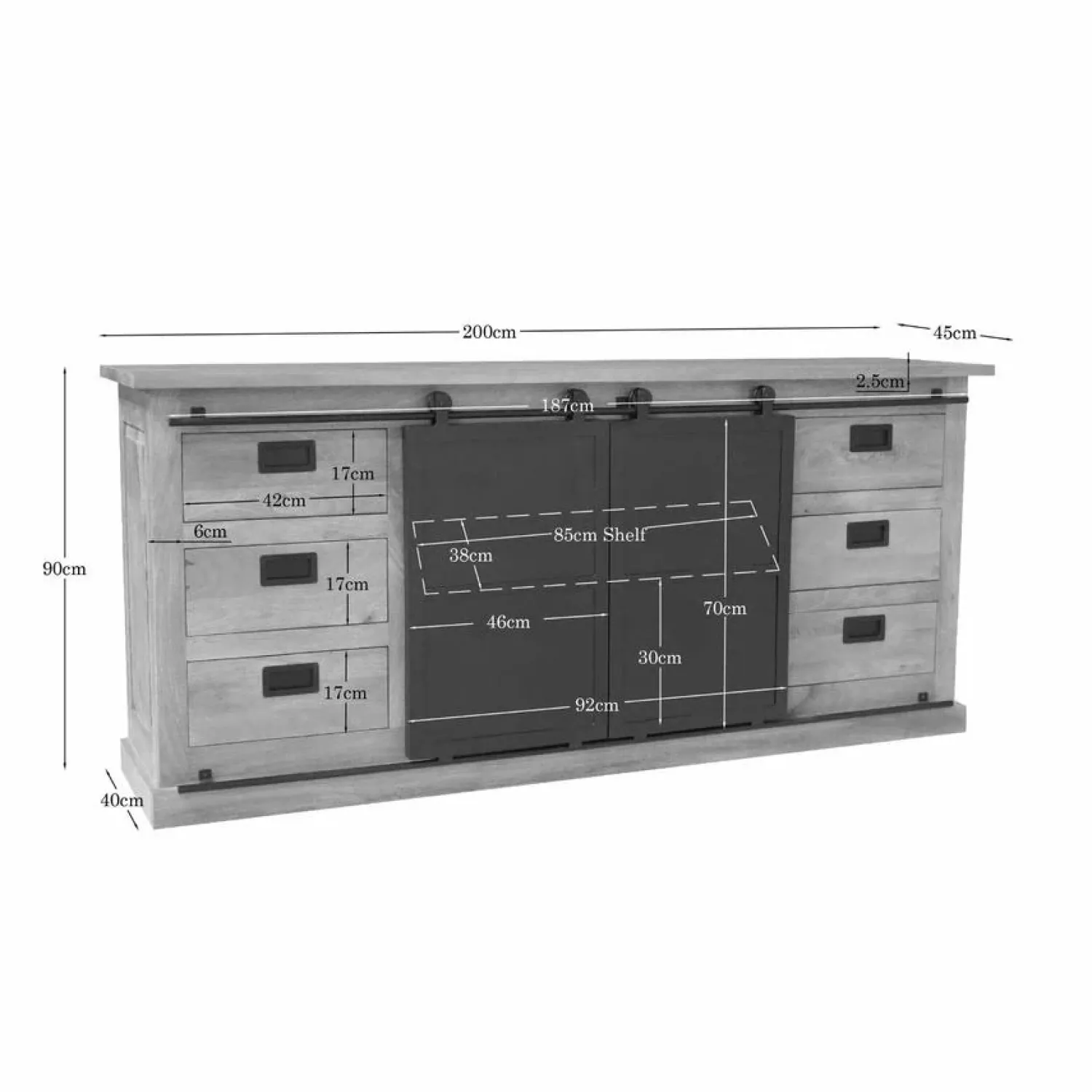 Furndea Dressoirs|Industriele Kasten|Dressoir Trenso Mangohout 200 cm