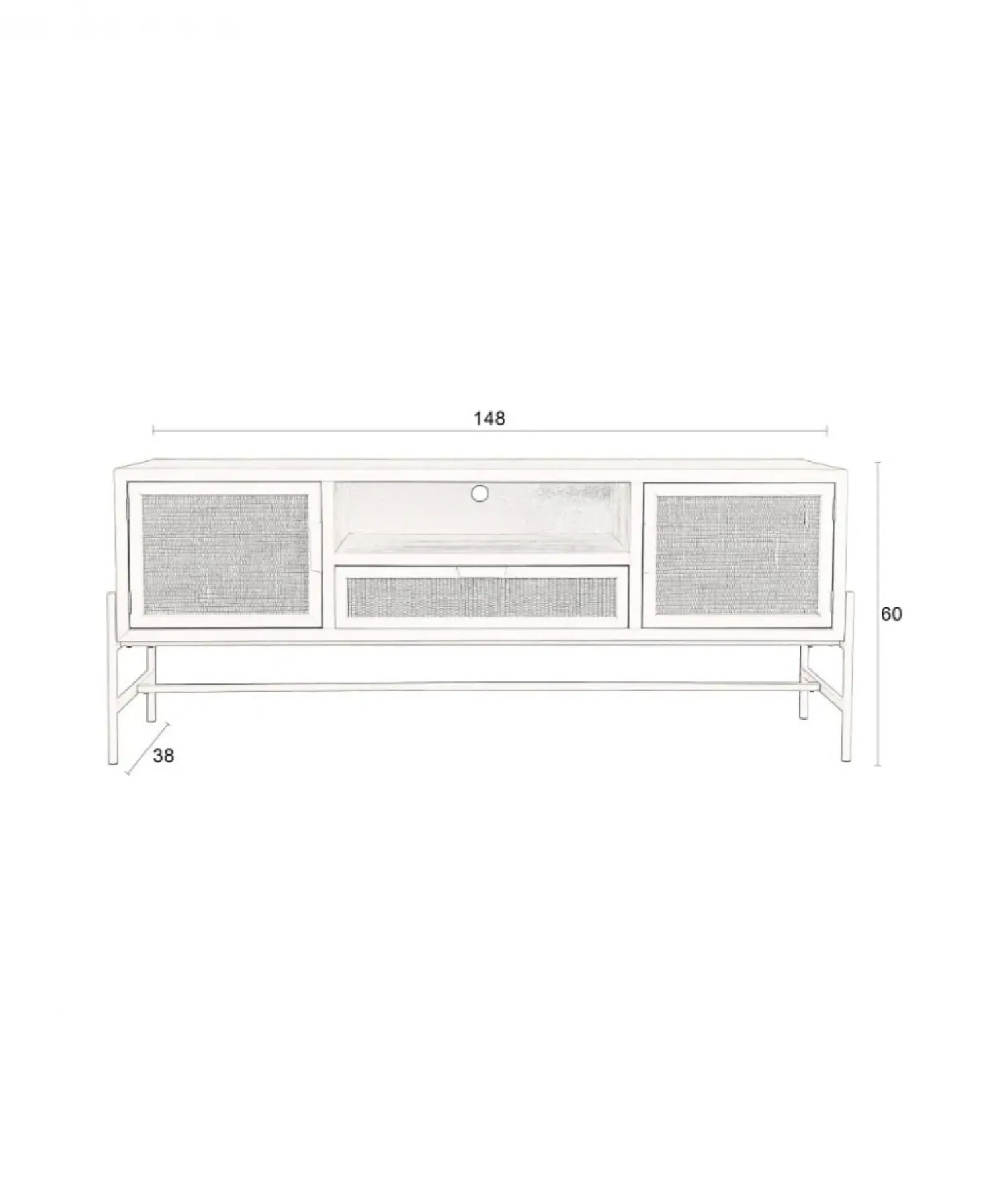 Dutchbone Industriele Kasten|Tv Meubels|Dressoir Yasu Rotan Zwart 148cm