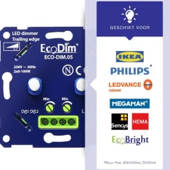ECO-DIM Led Dimmers|Duo Led dimmer universeel 0-150W fase afsnijding Compleet zwart of wit
