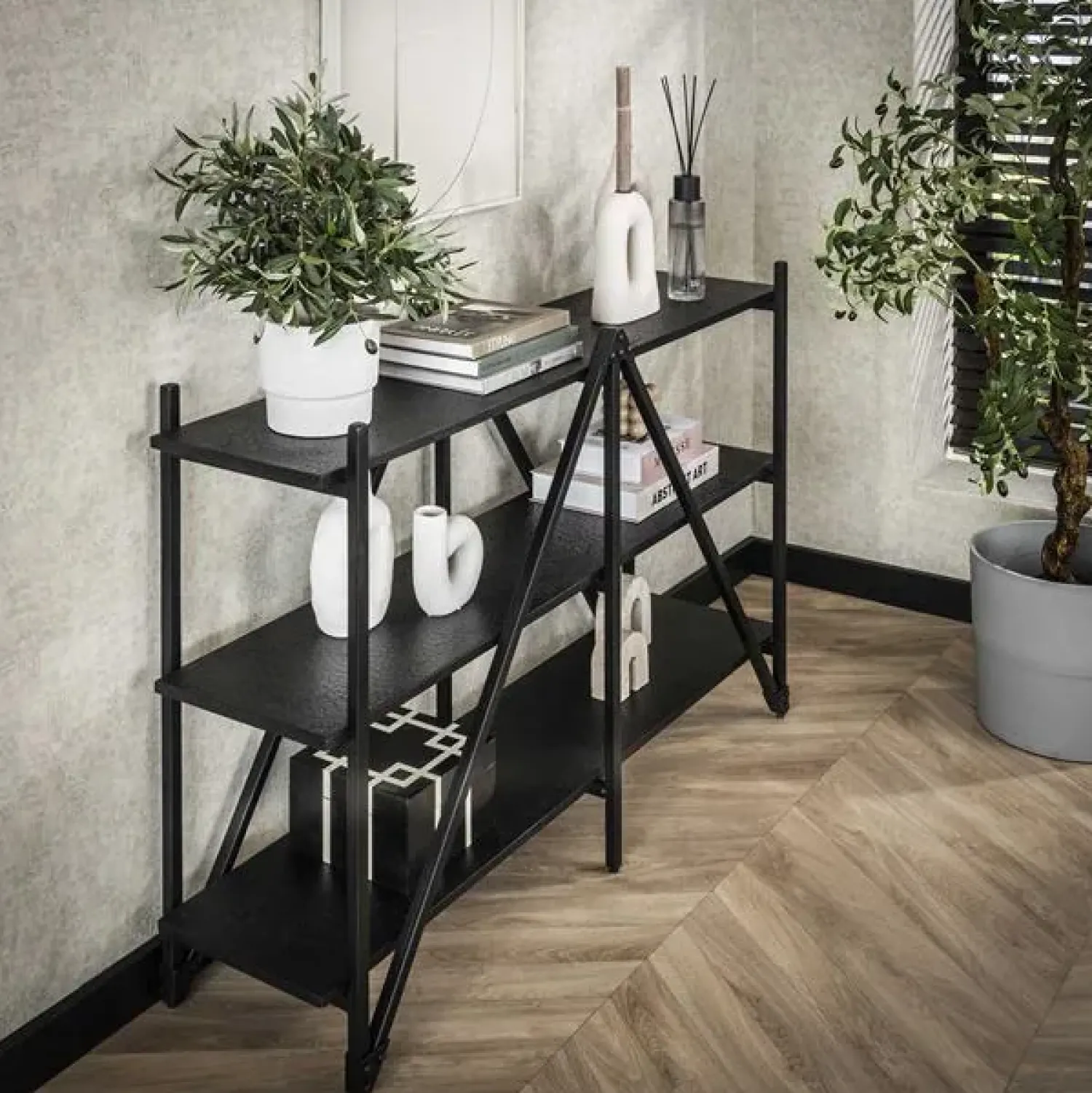 Kalfort Wandkasten|Industriele Kasten|Eddy Wandrek 3 laags Antraciet 130cm
