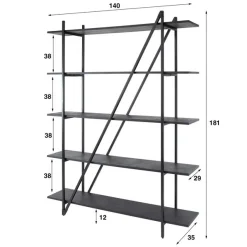 Kalfort Wandkasten|Industriele Kasten|Eddy Wandrek 5 laags Antraciet 140cm