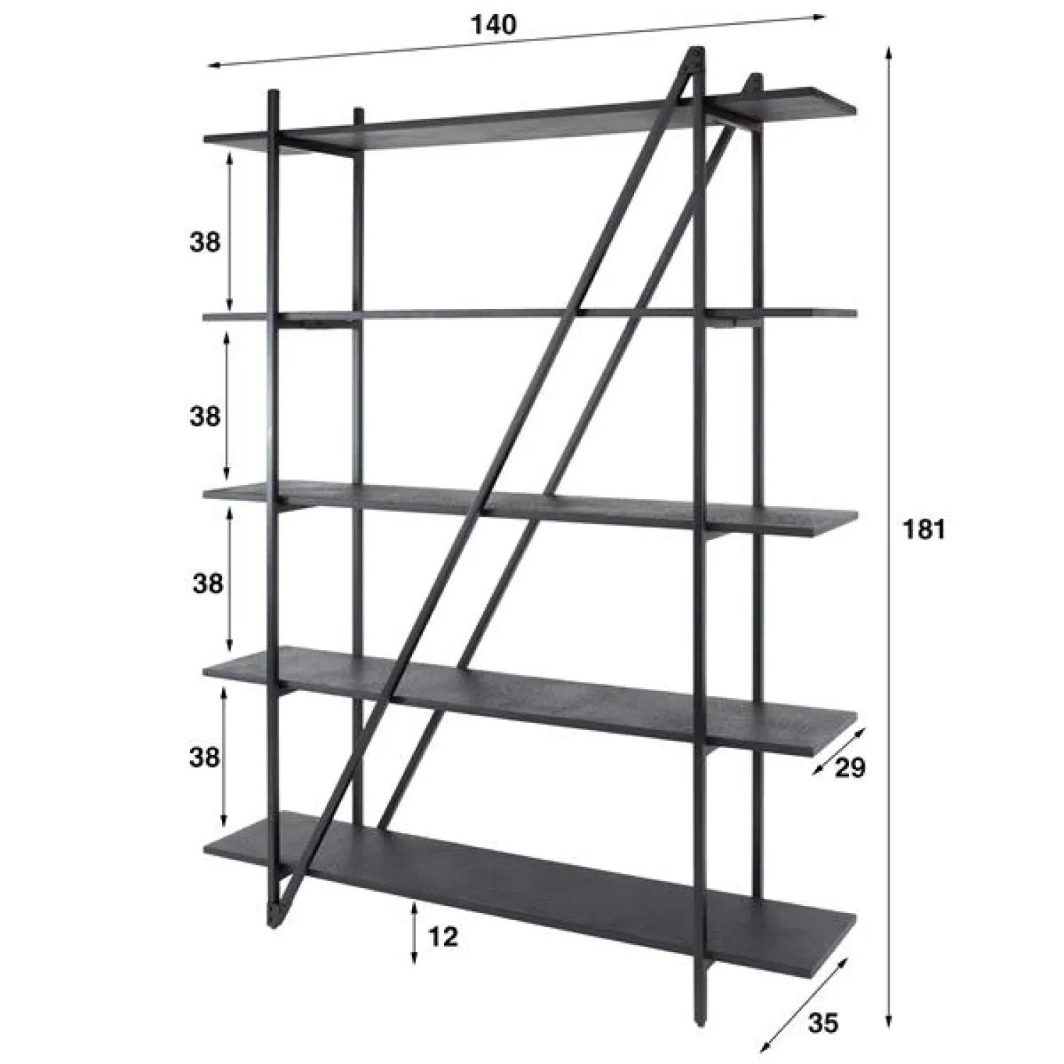 Kalfort Wandkasten|Industriele Kasten|Eddy Wandrek 5 laags Antraciet 140cm