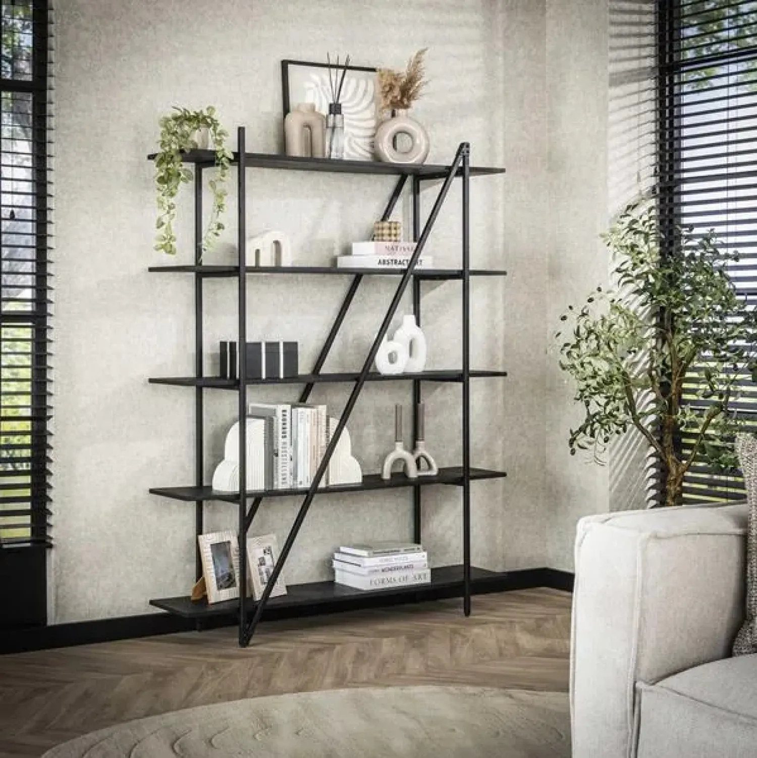 Kalfort Wandkasten|Industriele Kasten|Eddy Wandrek 5 laags Antraciet 140cm