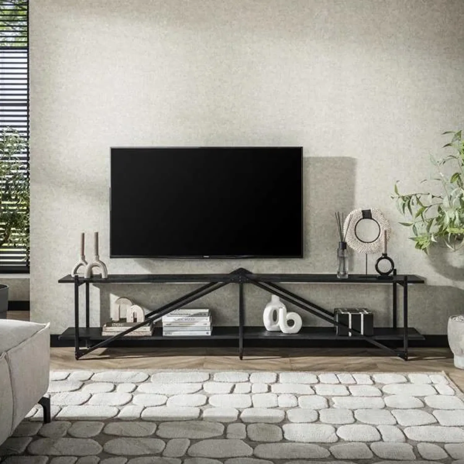 Kalfort Industriele Kasten|Tv Meubels|Eddy XL Tv-meubel metaal Antraciet 220cm