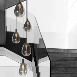 Steinmex Hanglampen|Glazen Hanglamp|Edgar 5-lichts getrapte Hanglamp Smoke Glas